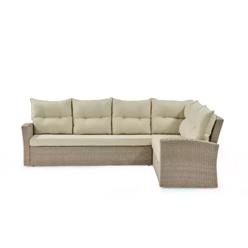 Canapé d'angle d'extérieur en osier toutes saisons Canaan 3 pièces avec coussins marron - Alaterre Furniture : Résistant aux intempéries, cadre en aluminium