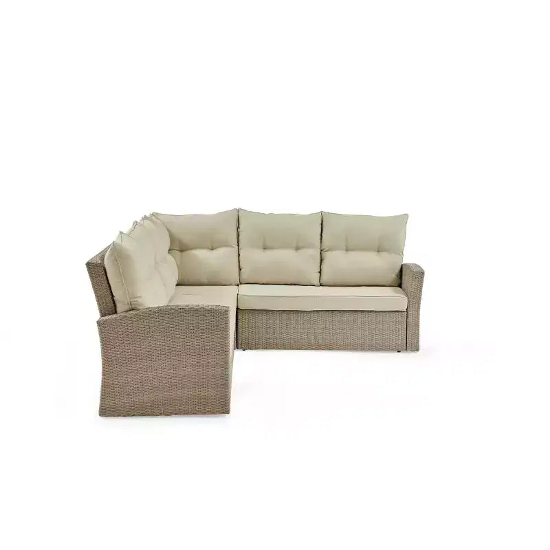 Canapé d'angle d'extérieur en osier toutes saisons Canaan 3 pièces avec coussins marron - Alaterre Furniture : Résistant aux intempéries, cadre en aluminium