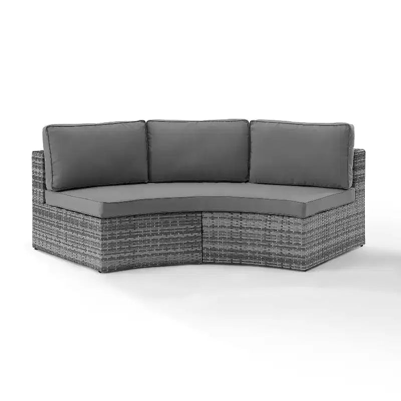 Catalina Wicker Round Sectional Sofa: Outdoor Furniture, 3-Seat, Curved - Crosley