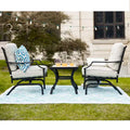 3pc Striped Steel Frame Patio Seating Sets Cream - Lokatse: Outdoor Conversation Set with Rocking Chairs & Accent Table