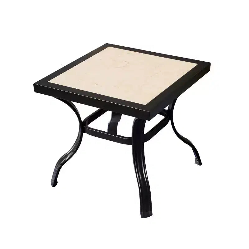 Ensemble de 3 pièces de salon de patio à cadre en acier rayé crème - Lokatse: Ensemble de conversation extérieur avec fauteuils à bascule et table d'appoint