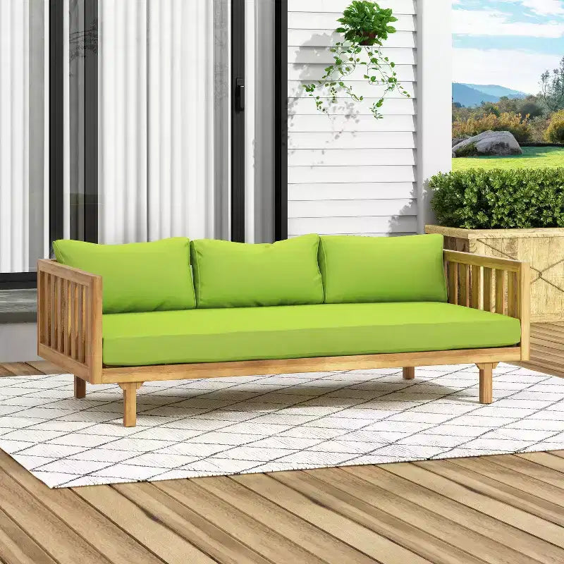 Lit de repos à 3 places d'extérieur en bois d'acacia Claremont avec coussins teck/vert - Christopher Knight Home : Canapé de terrasse résistant aux UV et hydrofuge