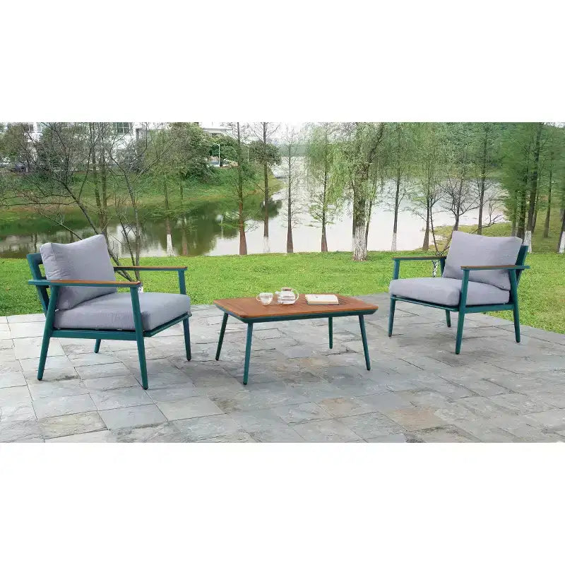 Ensemble de conversation de patio 3 pièces Peakey en aluminium : Résistant à l'eau, résistant à la rouille, résistant aux UV, style nautique, coussins amovibles