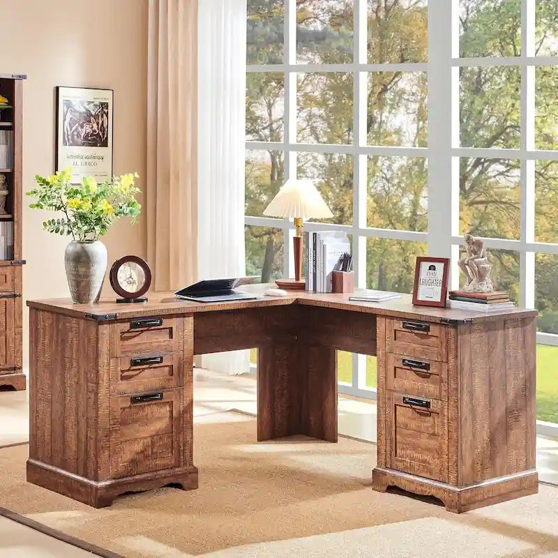 Bureau de direction en L style maison de campagne 60, bureau d'angle en bois, bureau d'ordinateur