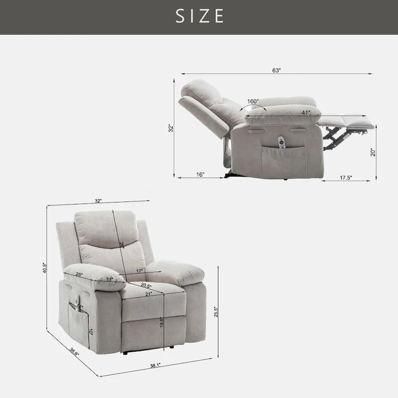 Fauteuil inclinable électrique avec massage et chauffage réglables