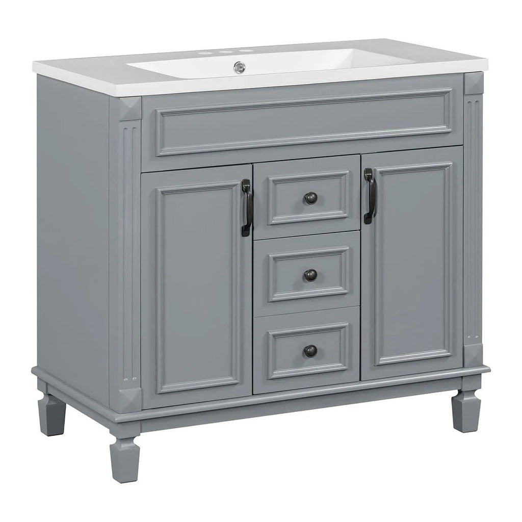 Meuble-lavabo de salle de bain moderne de 91 cm avec lavabo et armoire de toilette, 2 portes et 2 tiroirs