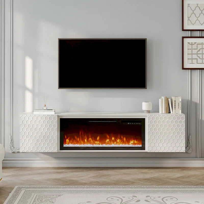 Meuble TV mural MDF de 67 po avec foyer électrique de 36 po