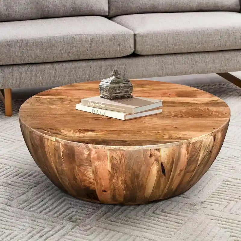 Table Basse Arthur En Bois De Mangue, Forme Ronde, Marron Foncé