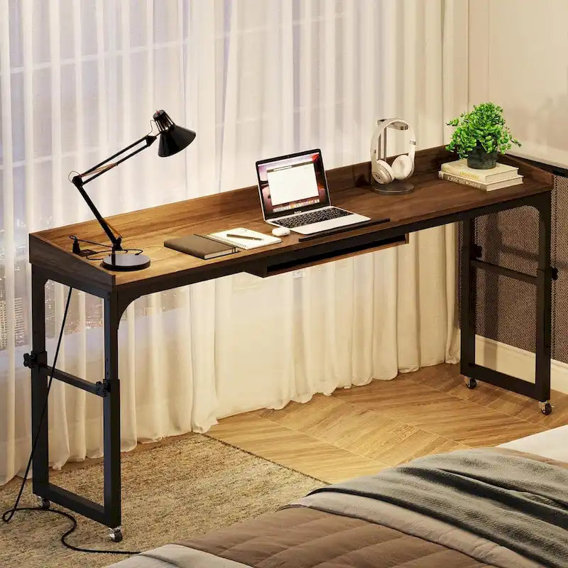 Table de chevet réglable en hauteur avec roulettes, chariot mobile pour ordinateur portable avec prises et ports USB