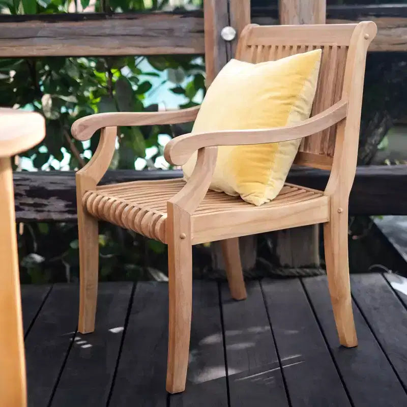Chaise de salle à manger d'extérieur Sonoma Lane Rockport en bois de teck beige - Résistante aux intempéries avec coussin en mousse
