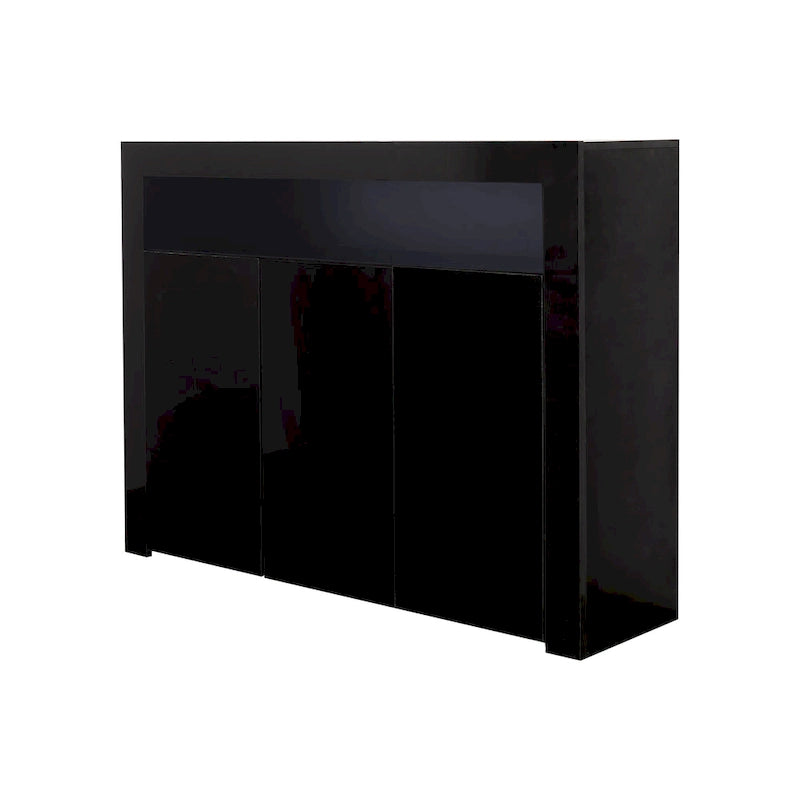 Buffet de rangement laqué brillant avec éclairage LED