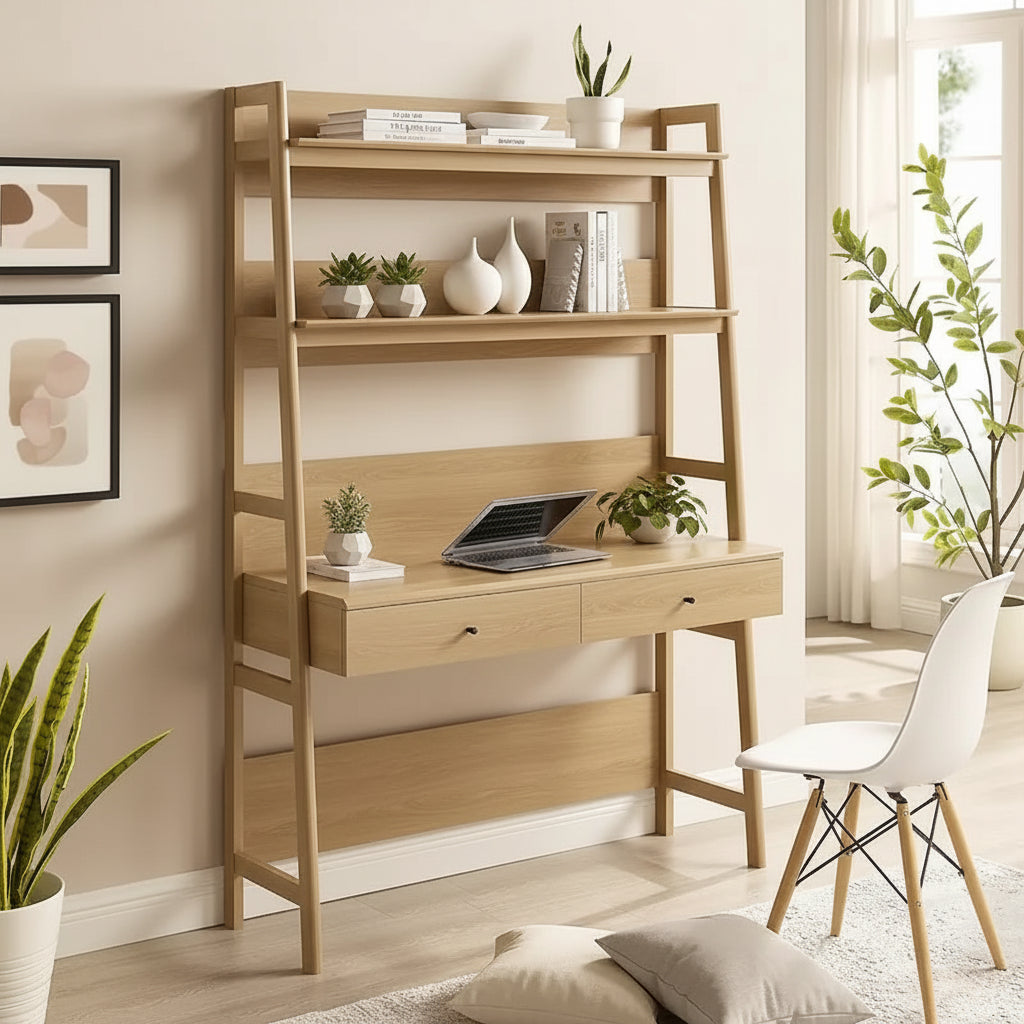 Bureau avec bibliothèque et tiroirs de rangement