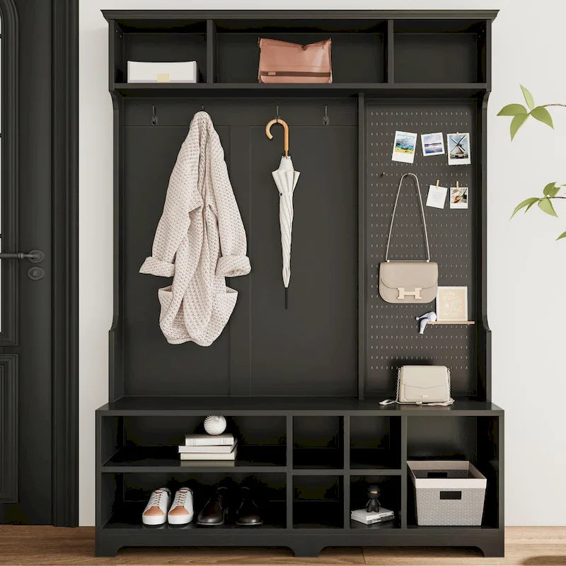 GDFStudio - Meuble d'entrée multifonctionnel Finn avec banc à chaussures, panneau perforé et grand espace de rangement