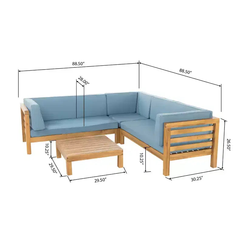 GDFStudio Cascada Canapé de Conversation Sectionnel d'Extérieur 5 Places en Bois d'Acacia avec Coussins