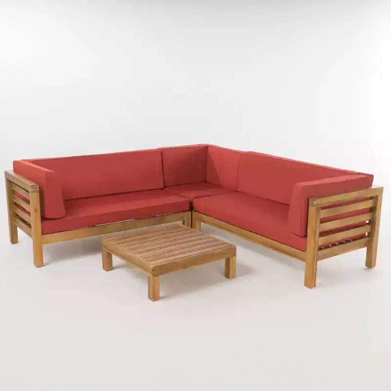 GDFStudio Cascada Canapé de Conversation Sectionnel d'Extérieur 5 Places en Bois d'Acacia avec Coussins