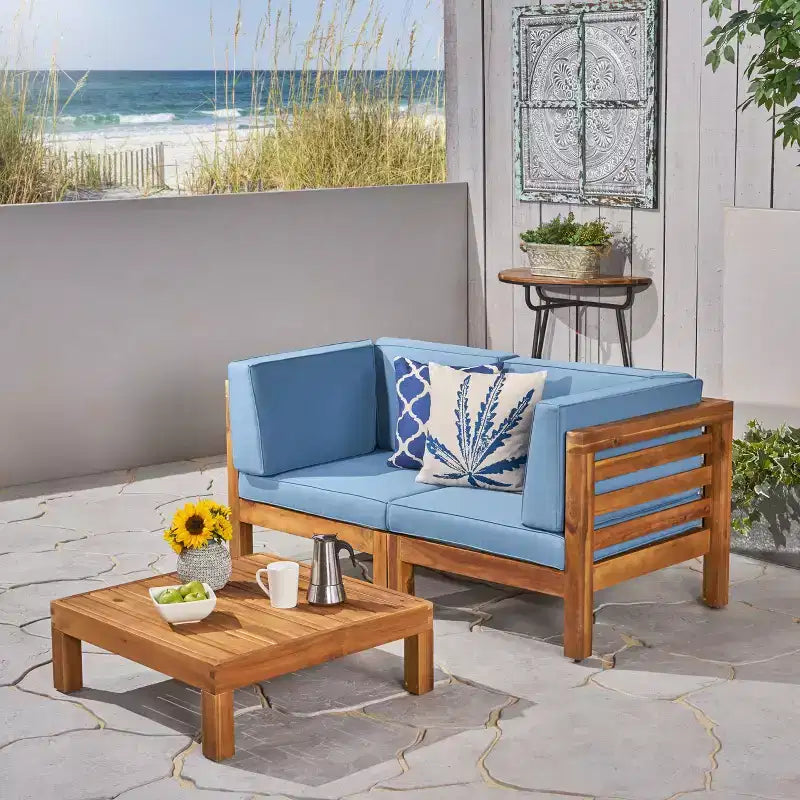Christopher Knight Home Oana – Causeuse et table basse d'extérieur en bois d'acacia avec coussins