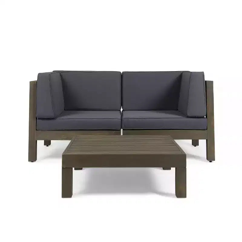 Christopher Knight Home Oana – Causeuse et table basse d'extérieur en bois d'acacia avec coussins