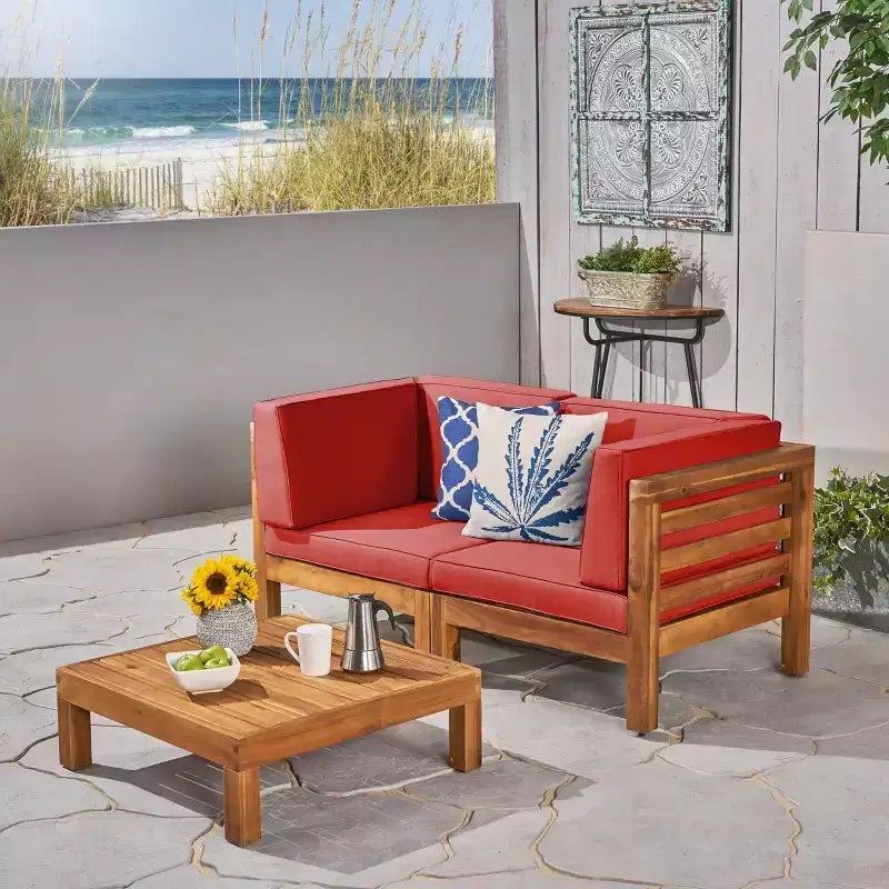 Christopher Knight Home Oana – Causeuse et table basse d'extérieur en bois d'acacia avec coussins