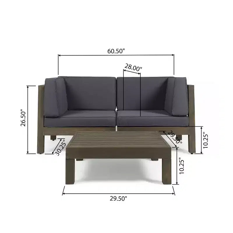 Christopher Knight Home Oana – Causeuse et table basse d'extérieur en bois d'acacia avec coussins