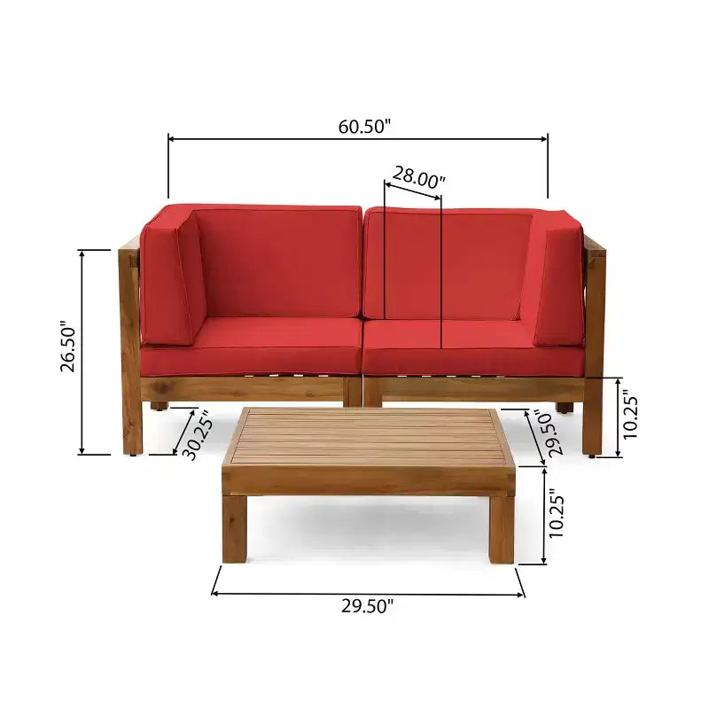 Christopher Knight Home Oana – Causeuse et table basse d'extérieur en bois d'acacia avec coussins