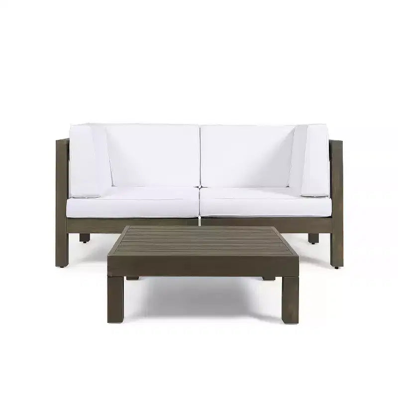 Christopher Knight Home Oana – Causeuse et table basse d'extérieur en bois d'acacia avec coussins
