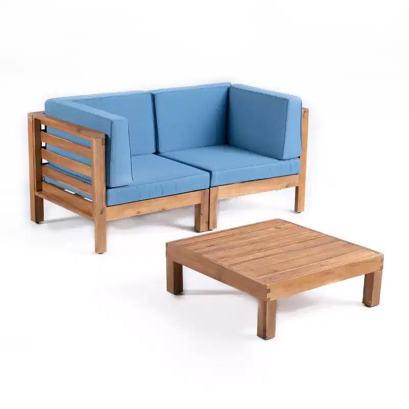 Christopher Knight Home Oana – Causeuse et table basse d'extérieur en bois d'acacia avec coussins