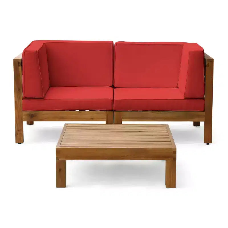 Christopher Knight Home Oana – Causeuse et table basse d'extérieur en bois d'acacia avec coussins