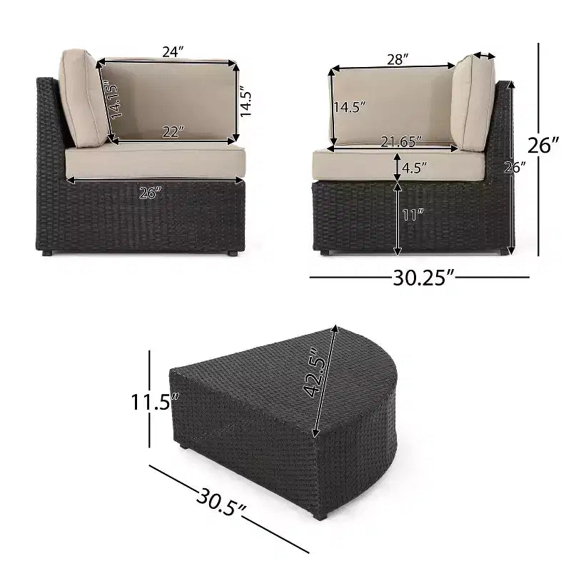 Christopher Knight Home Felicity Ensemble de conversation d'extérieur modulaire en osier 6 pièces avec coussins