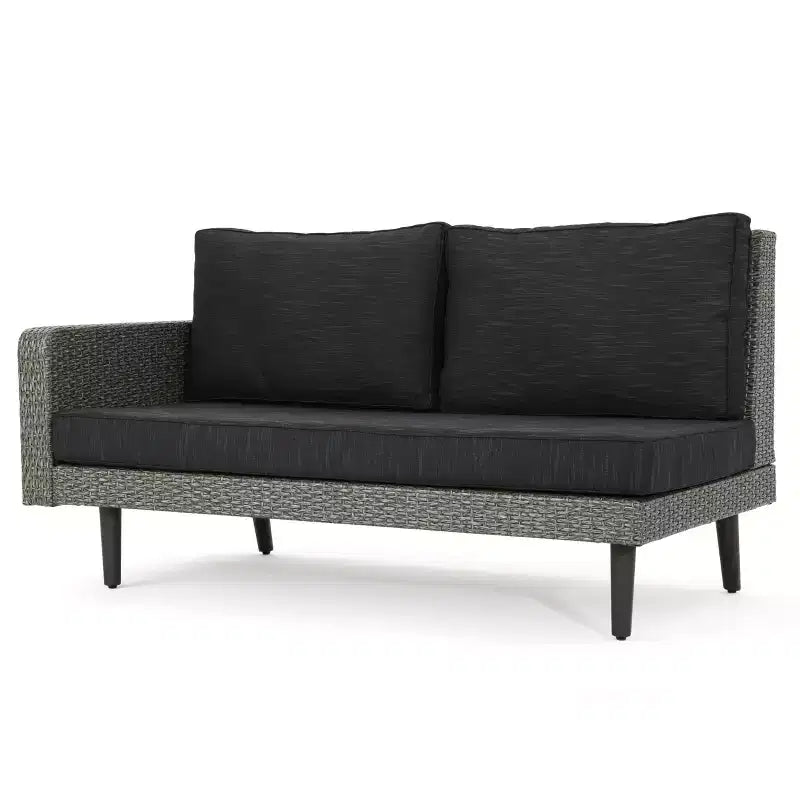 GDFStudio Hensley Salon de jardin en osier 5 places en forme de V avec coussins, noir mélangé/gris foncé