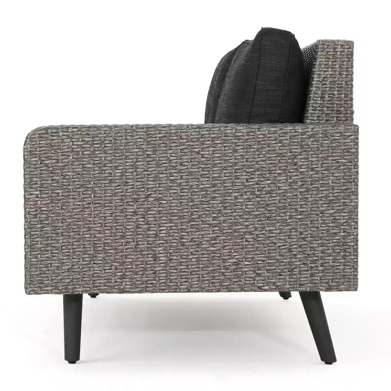 GDFStudio Hensley Salon de jardin en osier 5 places en forme de V avec coussins, noir mélangé/gris foncé