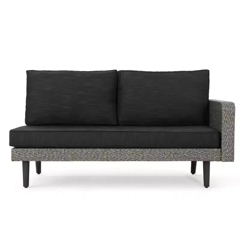 GDFStudio Hensley Salon de jardin en osier 5 places en forme de V avec coussins, noir mélangé/gris foncé