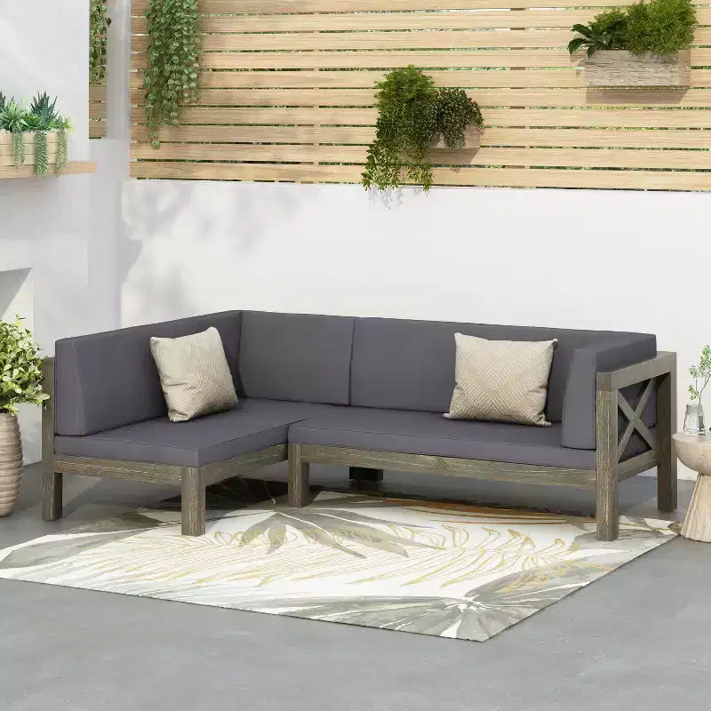 GDFStudio Caspian - Canapé d'angle extérieur à gauche 4 places en bois d'acacia 88,5 avec coussins