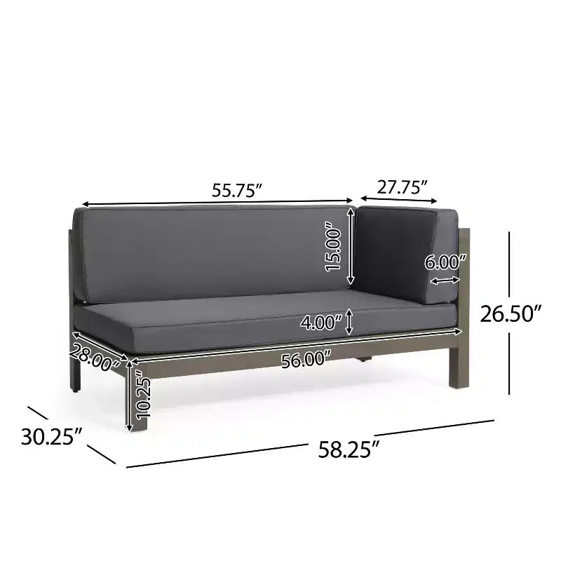 GDFStudio Caspian - Canapé d'angle extérieur à gauche 4 places en bois d'acacia 88,5 avec coussins