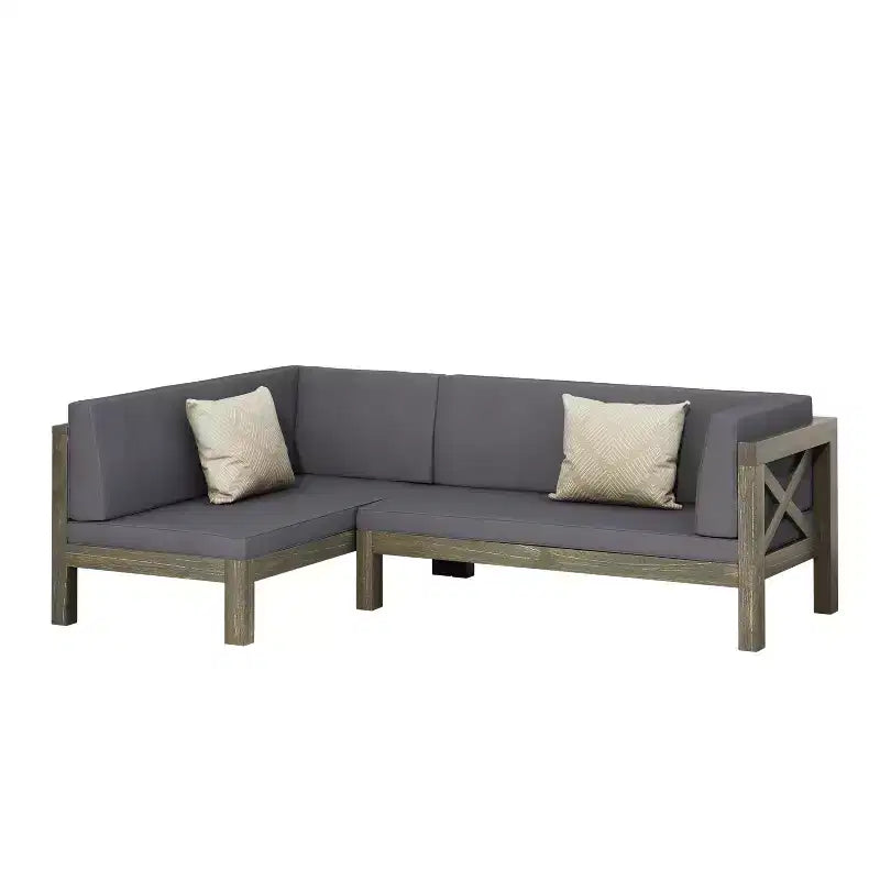 GDFStudio Caspian Outdoor Acacia Wood Left Facing 4 Seater 88.5 Sectional Sofa with Cushions