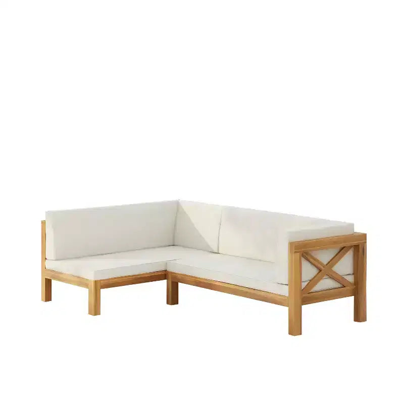 GDFStudio Caspian - Canapé d'angle extérieur à gauche 4 places en bois d'acacia 88,5 avec coussins