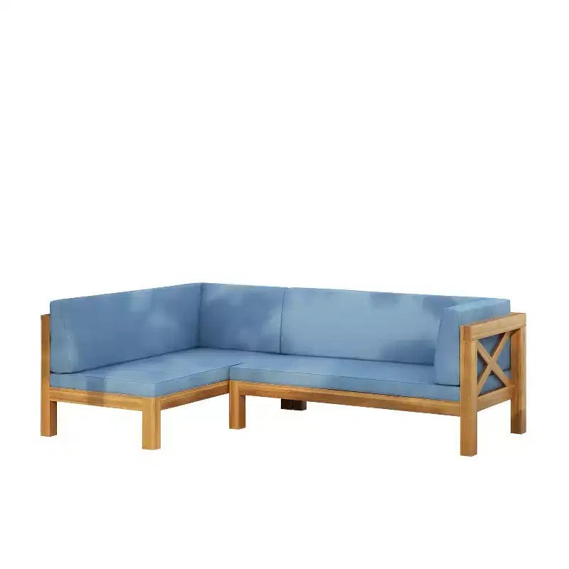 GDFStudio Caspian - Canapé d'angle extérieur à gauche 4 places en bois d'acacia 88,5 avec coussins
