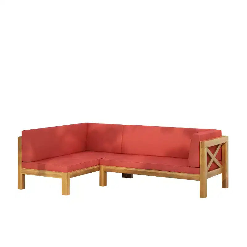 GDFStudio Caspian - Canapé d'angle extérieur à gauche 4 places en bois d'acacia 88,5 avec coussins