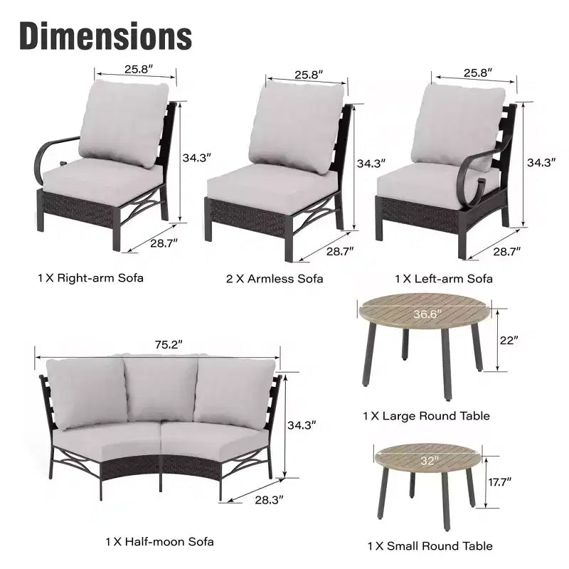 Captiva Designs Salon de jardin demi-lune 8 pièces avec 2 tables rondes pour jardin, bord de piscine, balcon, arrière-cour