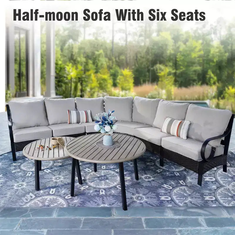 Captiva Designs Salon de jardin demi-lune 8 pièces avec 2 tables rondes pour jardin, bord de piscine, balcon, arrière-cour