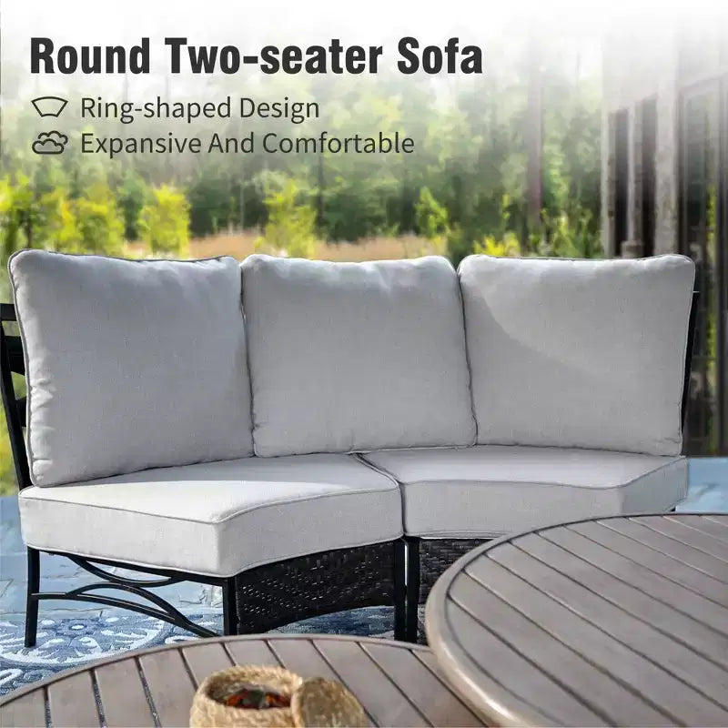 Captiva Designs Salon de jardin demi-lune 8 pièces avec 2 tables rondes pour jardin, bord de piscine, balcon, arrière-cour