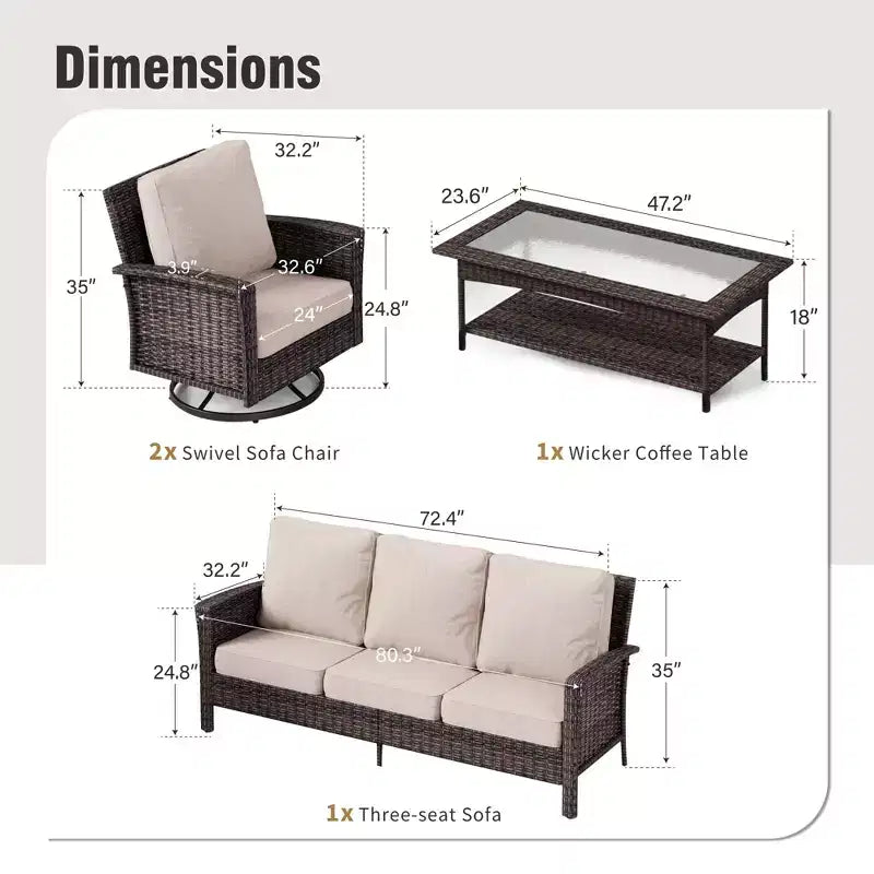 Captiva Designs Ensemble de salon de jardin 4 pièces en osier surdimensionné avec table basse pour jardin, cour, porche