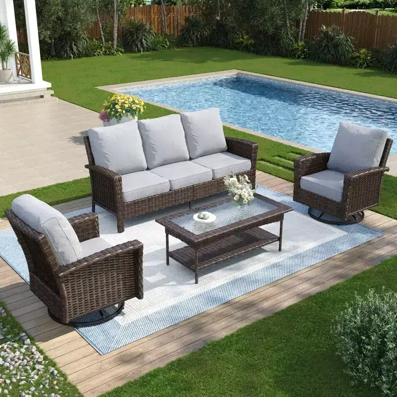 Captiva Designs Ensemble de salon de jardin 4 pièces en osier surdimensionné avec table basse pour jardin, cour, porche