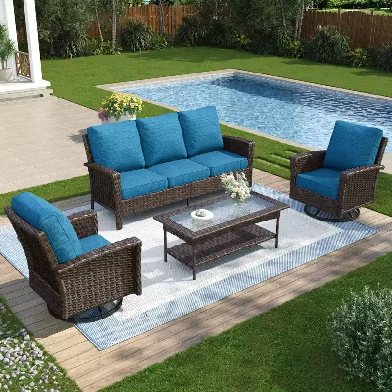 Captiva Designs Ensemble de salon de jardin 4 pièces en osier surdimensionné avec table basse pour jardin, cour, porche