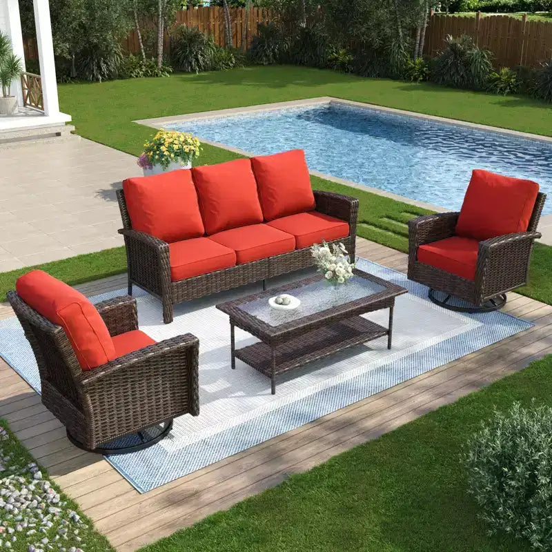 Captiva Designs Ensemble de salon de jardin 4 pièces en osier surdimensionné avec table basse pour jardin, cour, porche