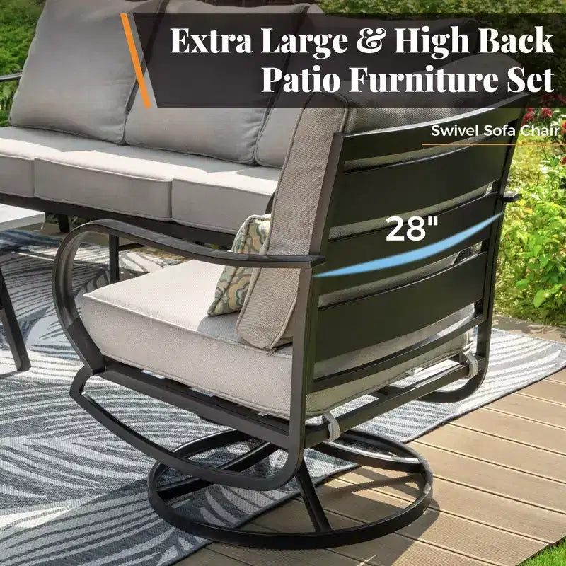 Captiva Designs - Salon de jardin 5 pièces en métal avec fauteuils pivotants et poufs pour jardin, porche et terrasse.