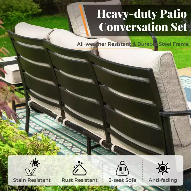 Captiva Designs - Salon de jardin 5 pièces en métal avec fauteuils pivotants et poufs pour jardin, porche et terrasse.