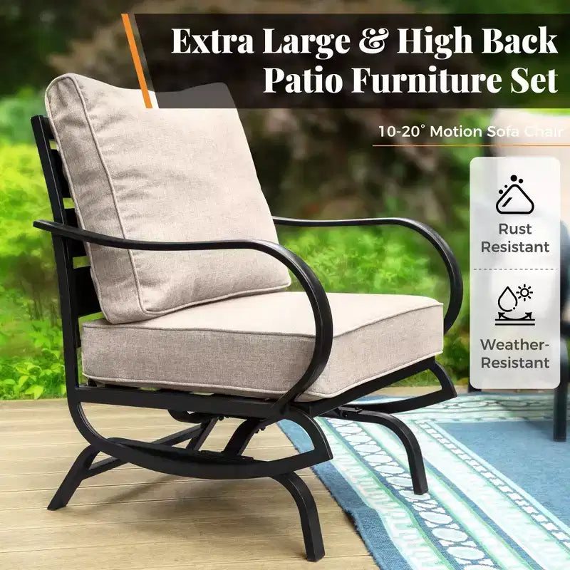 Captiva Designs Ensemble de mobilier de jardin 4 pièces en métal avec foyer et fauteuils à bascule pour terrasse, véranda ou jardin.