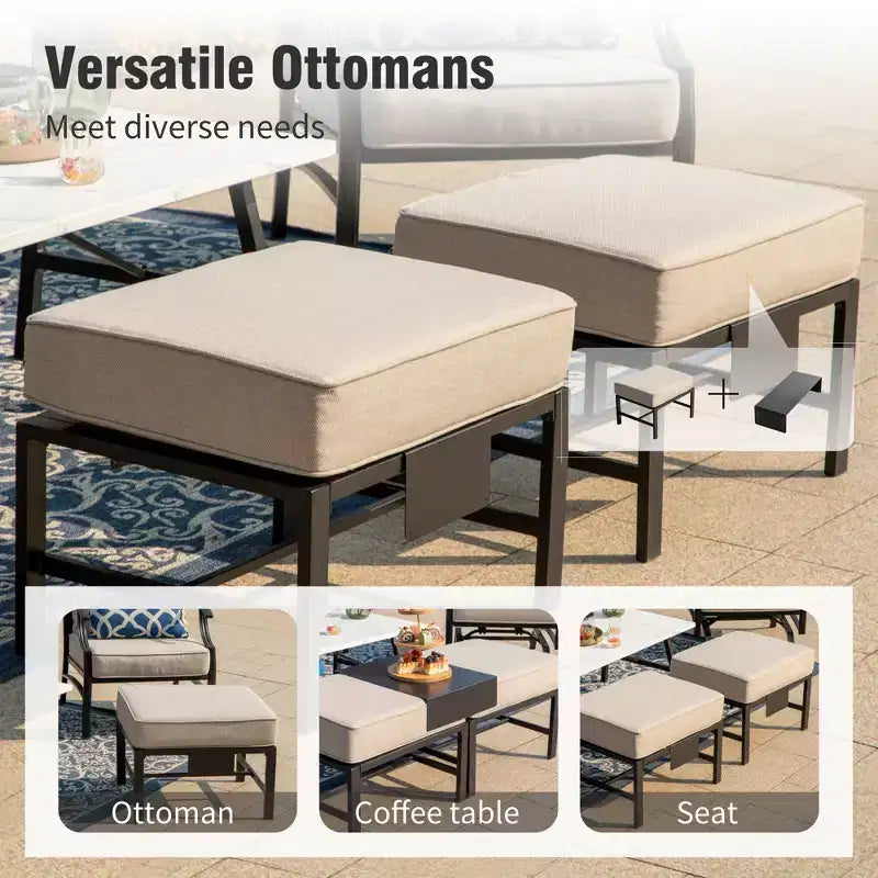 Captiva Designs Ensemble de conversation d'extérieur 6 pièces en métal avec fauteuils pivotants à dossier en grille, poufs et table basse