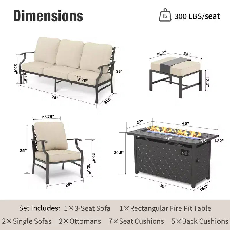 Ensemble conversationnel extérieur Captiva Designs 6 pièces avec bras et repose-pieds à dossier grillagé pour jardin, piscine, cour