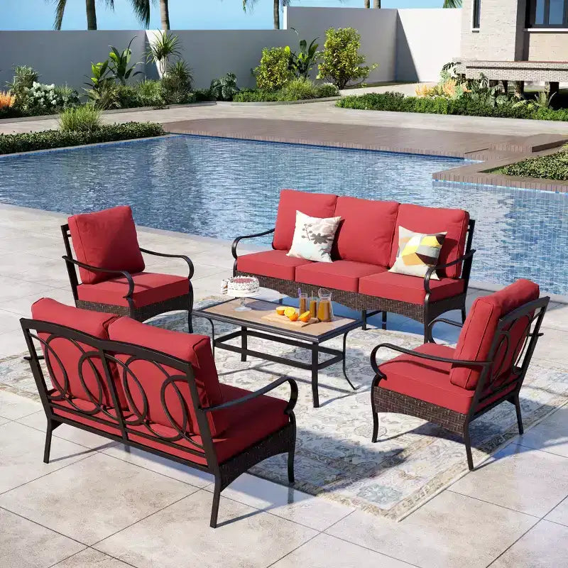 Captiva Designs Ensemble de conversation d'extérieur 5 pièces extra large en métal et rotin avec table basse et causeuse